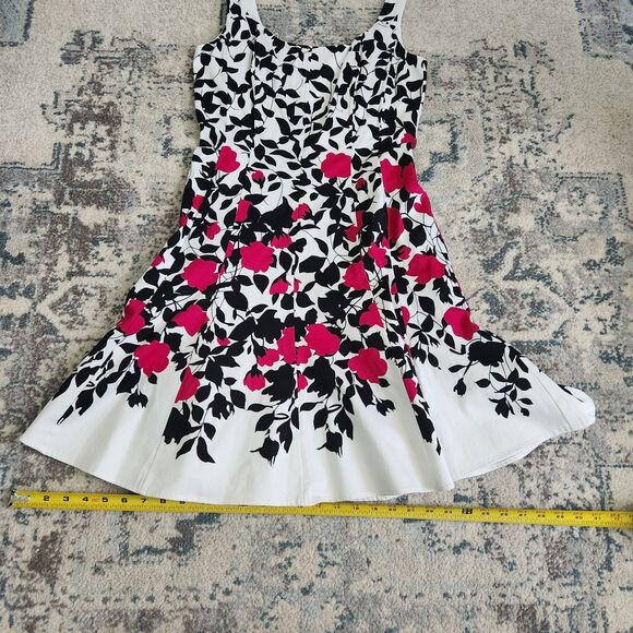 Nine West White Dress w/ Pink & Black Floral Fit and Flare w/ Boning Size 6 Zip - Picture 13 of 16
